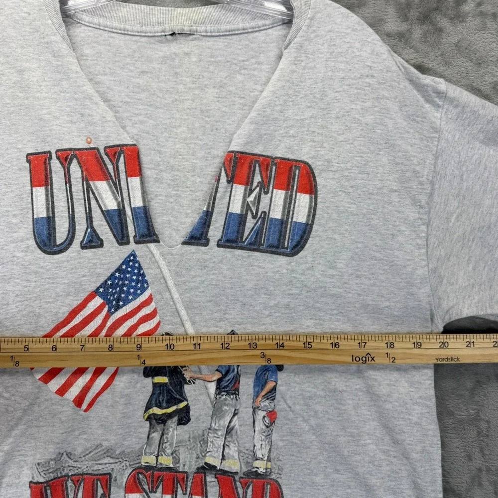 United We Stand Patriotic Firefighter Graphic T-Shirt Heather Gray Custom V-Neck